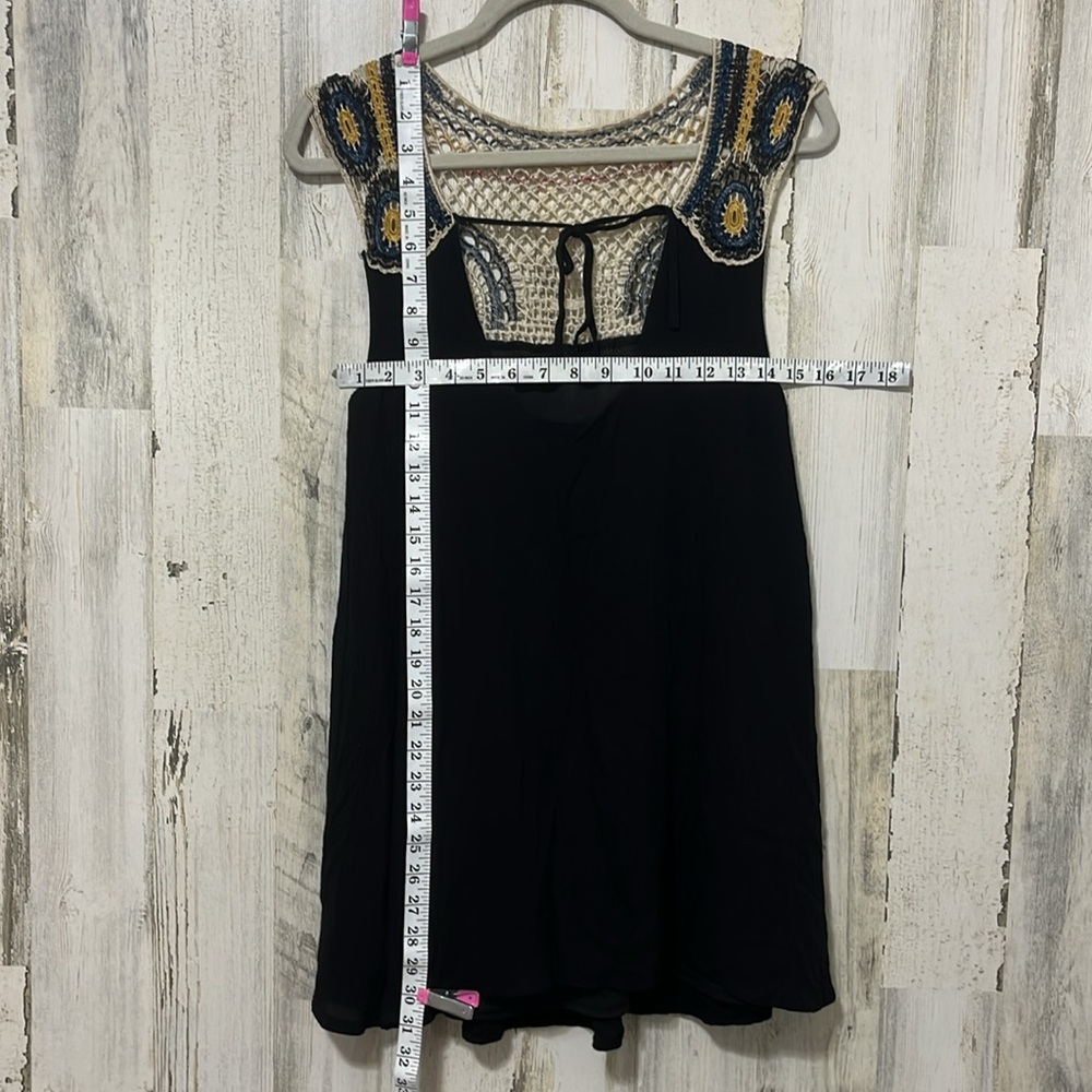 Contempo Casuals Crochet Top Black and Orange Graphic Embellished Mini Dress - Picture 6 of 8